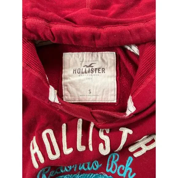 Hollister Womens Small Hoodie Redondo Beach So Cal Red Pockets Sweater - Picture 6 of 7